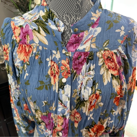 RACHEL Rachel Roy Floral Blouse - Blue and Multicolor Tie Blouse Size L - Picture 4 of 15